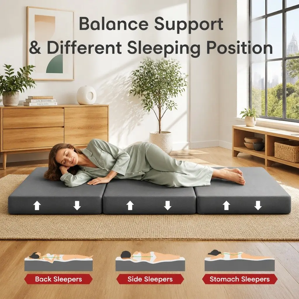 King Single Folding Mattress Trifold Portable 15cm Foam Grey