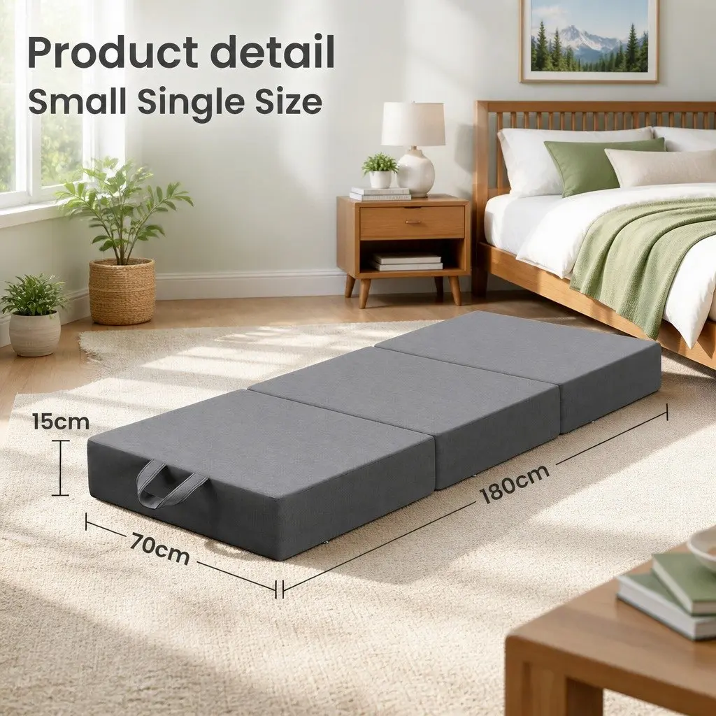 Single Mattress Folding Foam Trifold Portable 180x70cm Grey