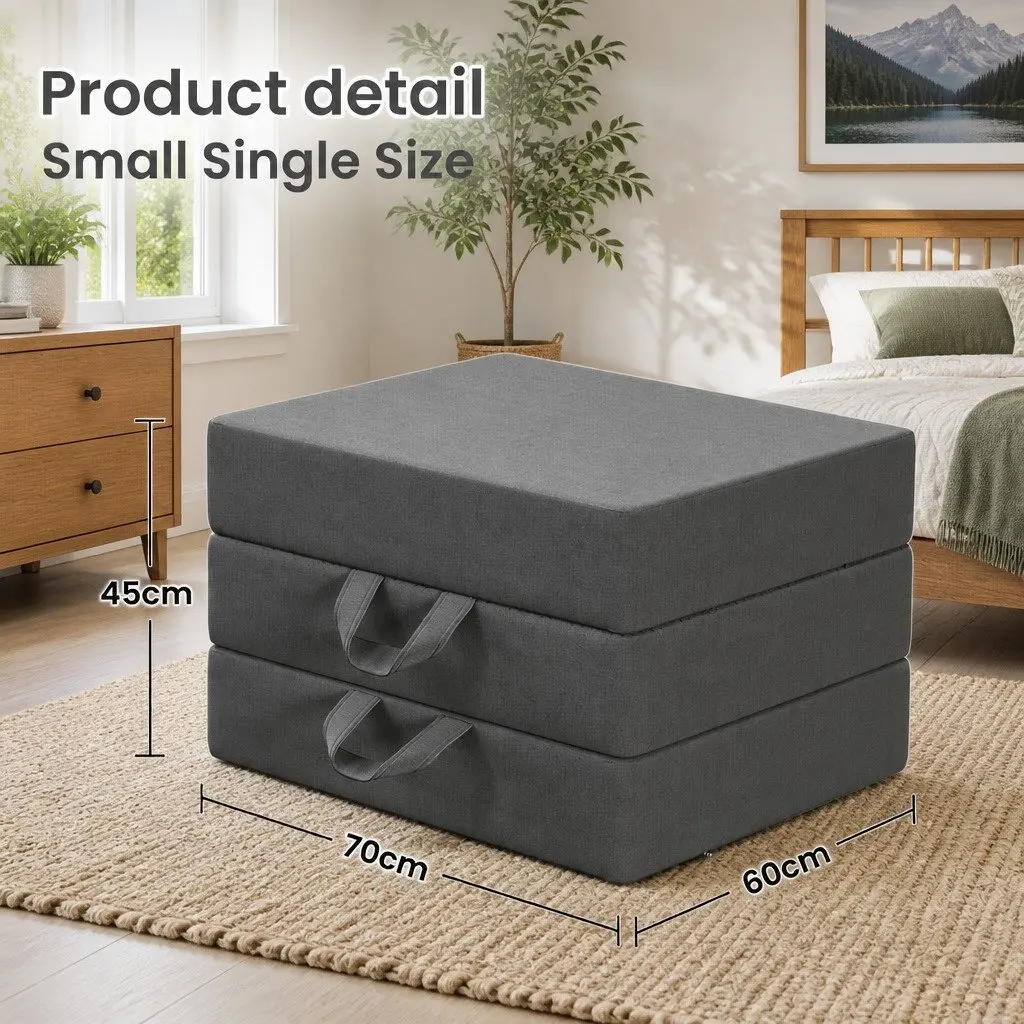 Single Mattress Folding Foam Trifold Portable 180x70cm Grey