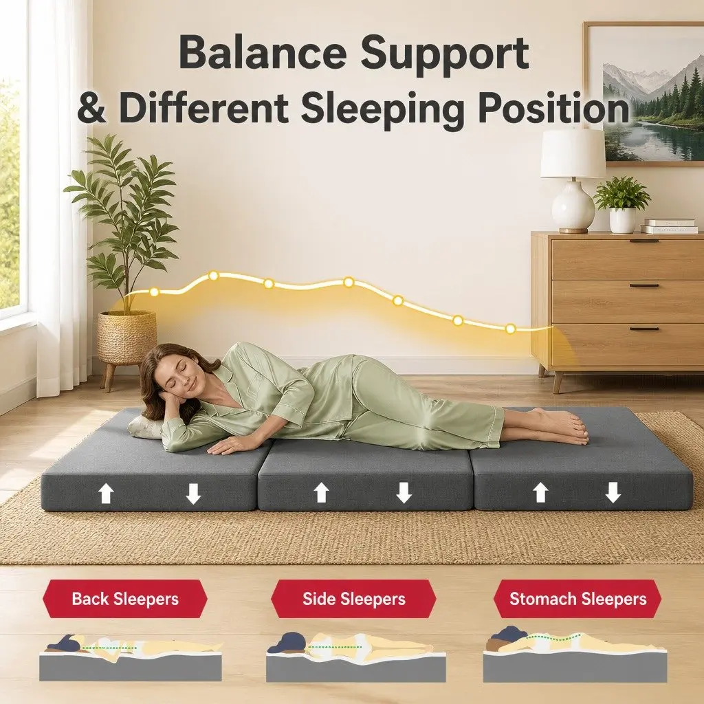 Single Mattress Folding Foam Trifold Portable 180x70cm Grey