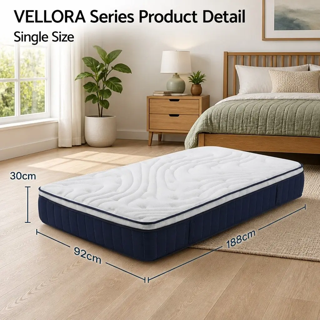Single Pocket Spring Mattress 30cm Medium Firm Latex Lumbar Support White