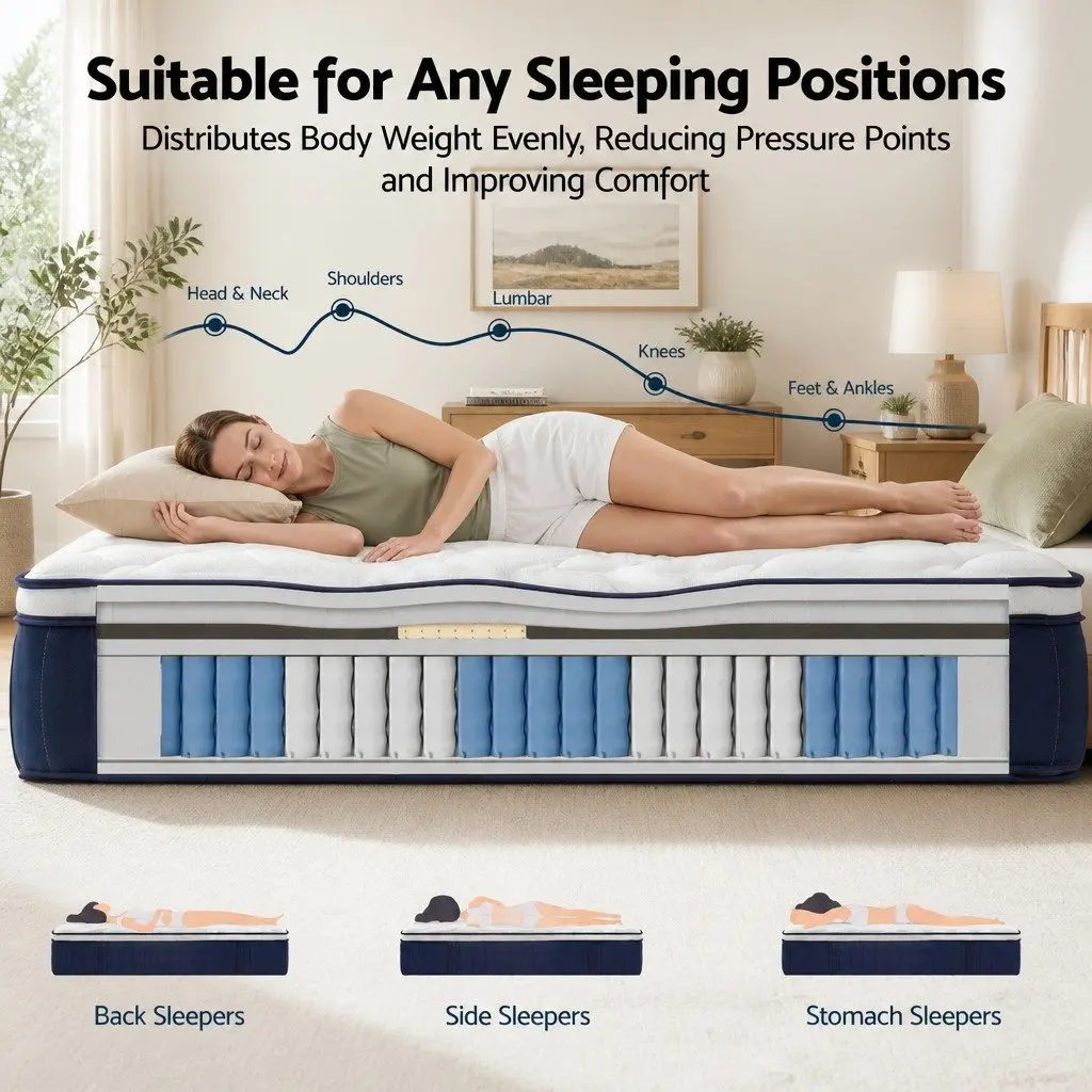 Single Pocket Spring Mattress 30cm Medium Firm Latex Lumbar Support White