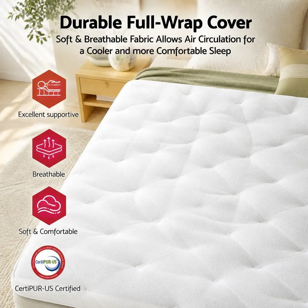 Single Pocket Spring Mattress 30cm Medium Firm Latex Lumbar Support White