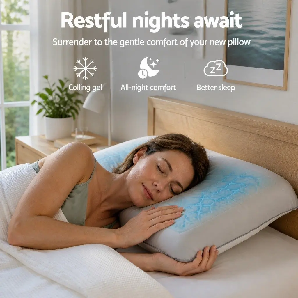 Memory Foam Pillow Ergonomic Neck Support Side Sleeper Dual-Sided Cooling 65x40x14cm White or Grey
