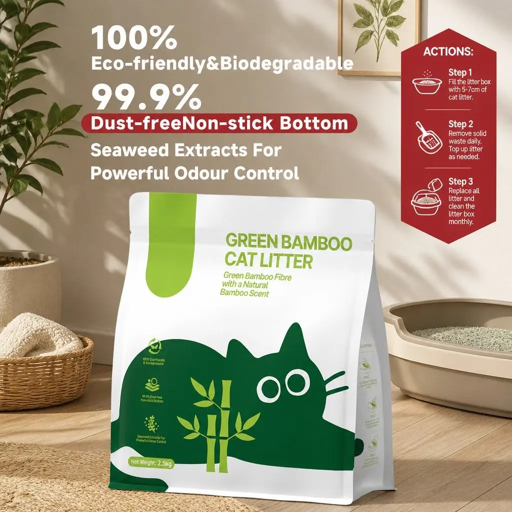 Cat Litter Clumping Odour Control 30kg Green Dust Free Easy Clean 12 Pack