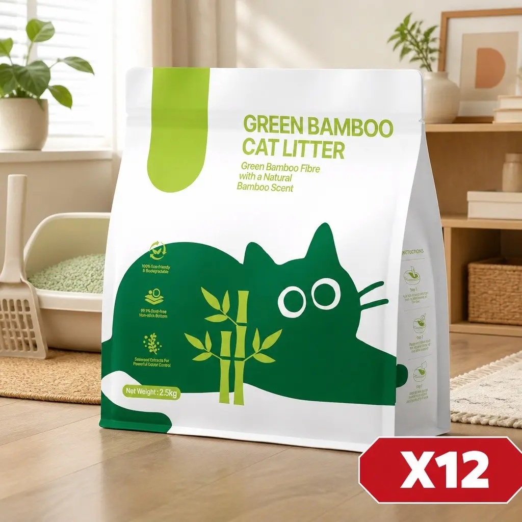 Cat Litter Clumping Odour Control 30kg Green Dust Free Easy Clean 12 Pack