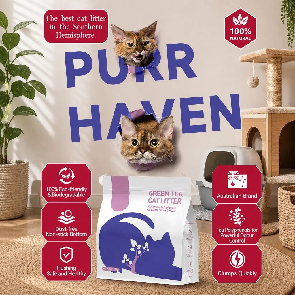 Cat Litter Clumping Natural Flushable 7.5kg Green Tea 3 Pack Dust Free