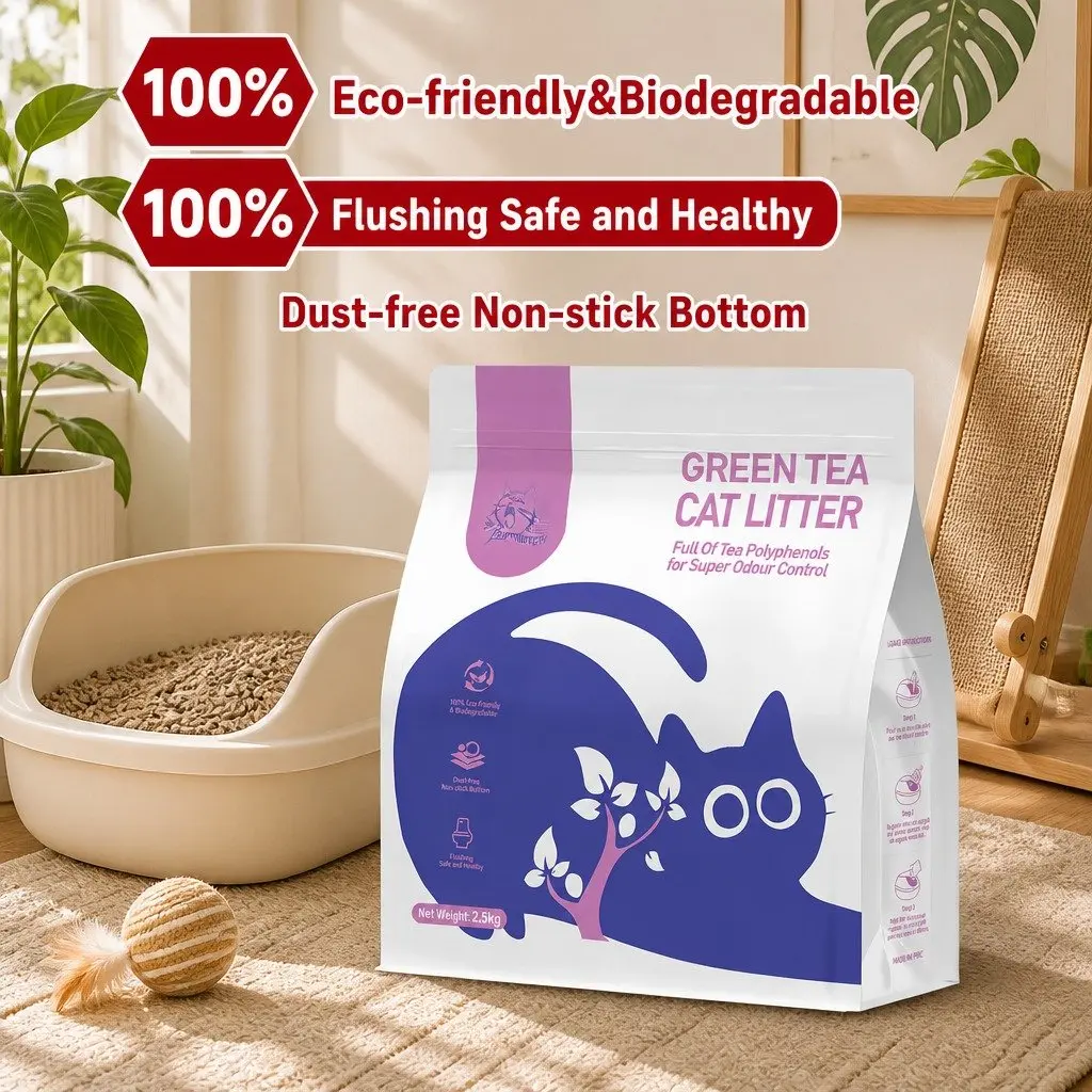 Clumping Cat Litter Natural Green Tea Odour Control 15kg Purple 6 Pack