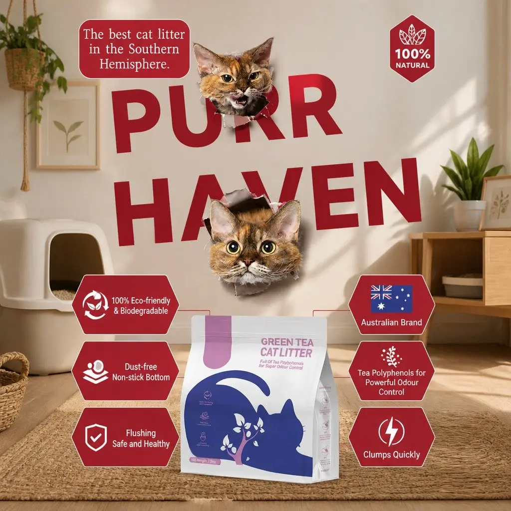 Clumping Cat Litter Natural Green Tea Odour Control 15kg Purple 6 Pack