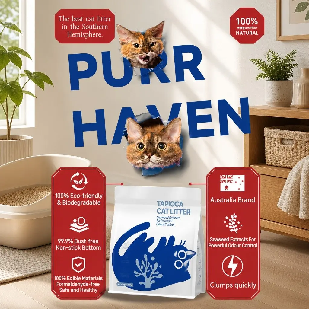 Tapioca Clumping Cat Litter 30kg 12 Pack Dust Free Plant-Based Odour Control