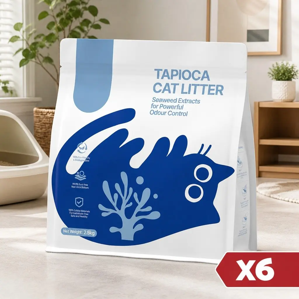 Tapioca Clumping Cat Litter 15kg 6 Pack Dust Free Natural Flusable Odour Control