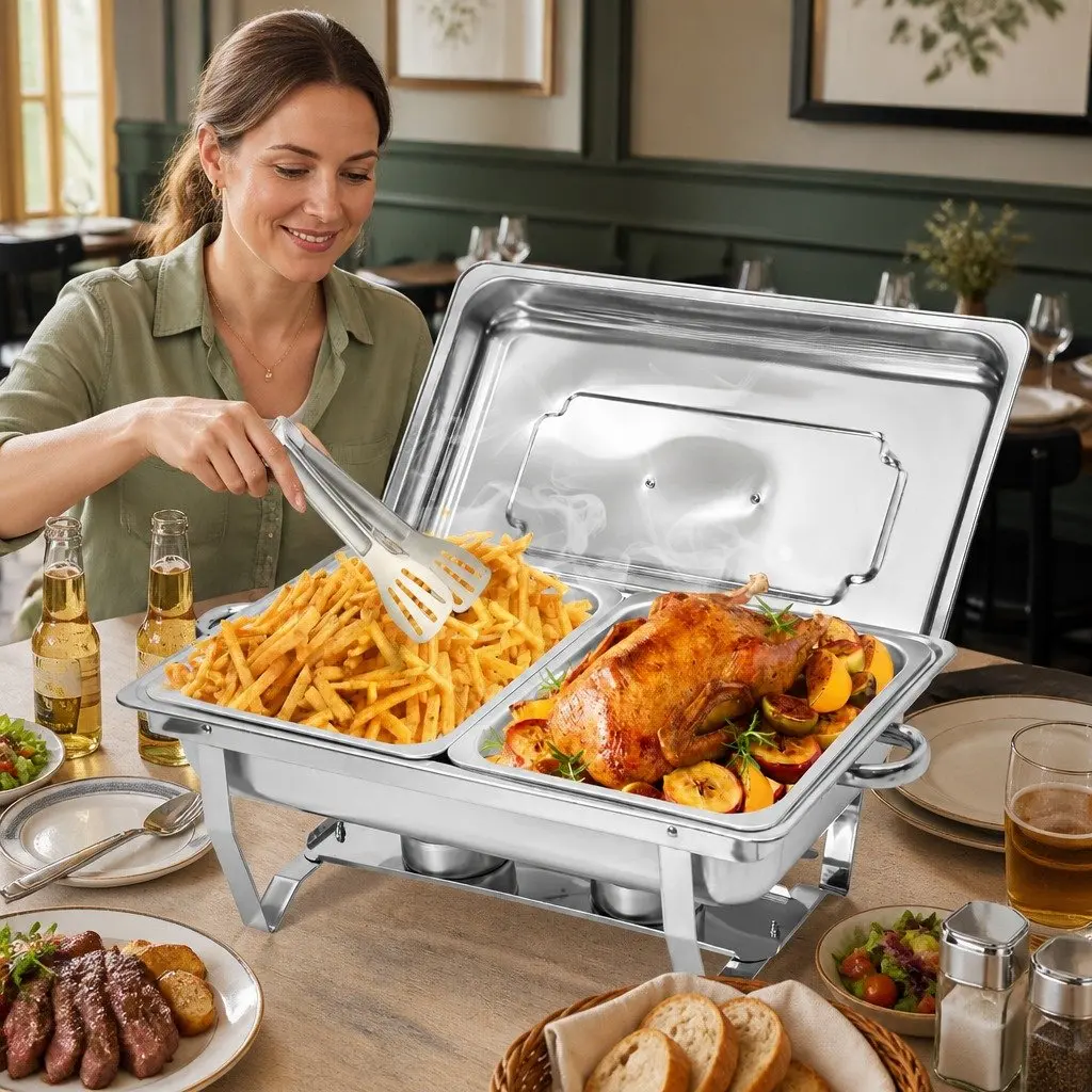 Chafing Dish Set Bain Marie Food Warmer 9L Stainless Steel Buffet Server