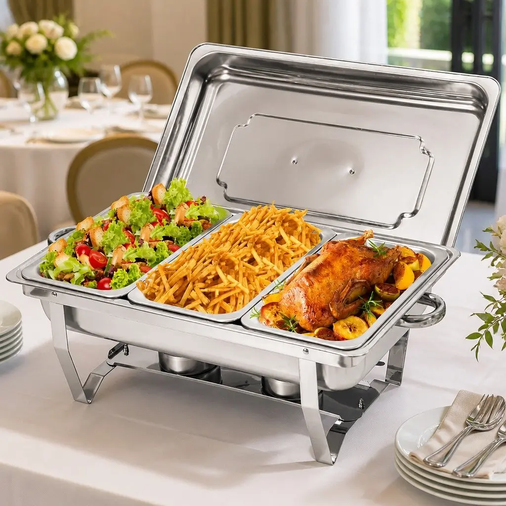 Chafing Dish Set Stainless Steel Bain Marie Buffet Warmer 3x3L Silver