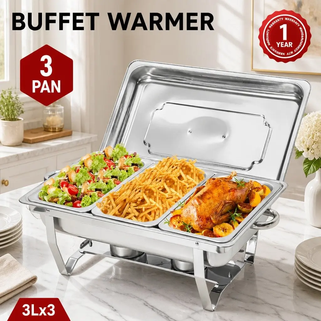Chafing Dish Set Stainless Steel Bain Marie Buffet Warmer 3x3L Silver