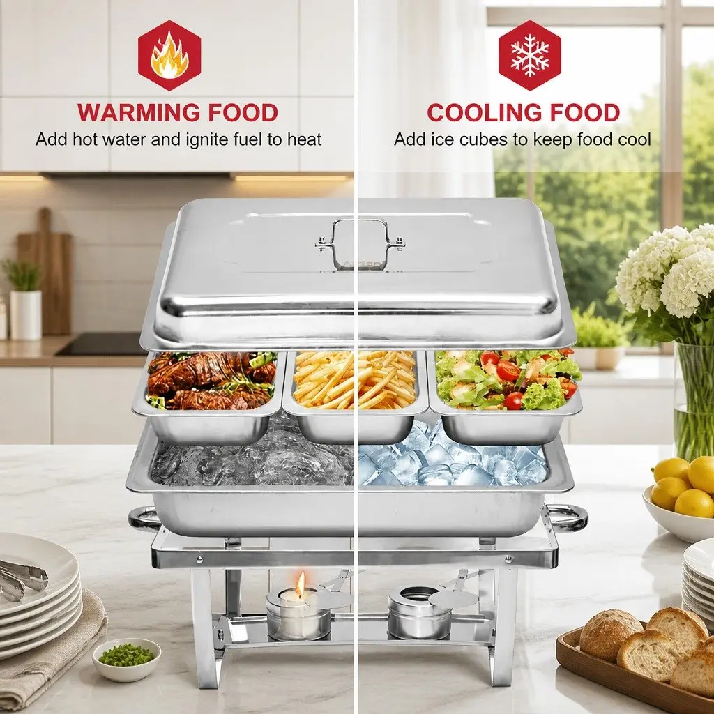 Chafing Dish Set Stainless Steel Bain Marie Buffet Warmer 3x3L Silver