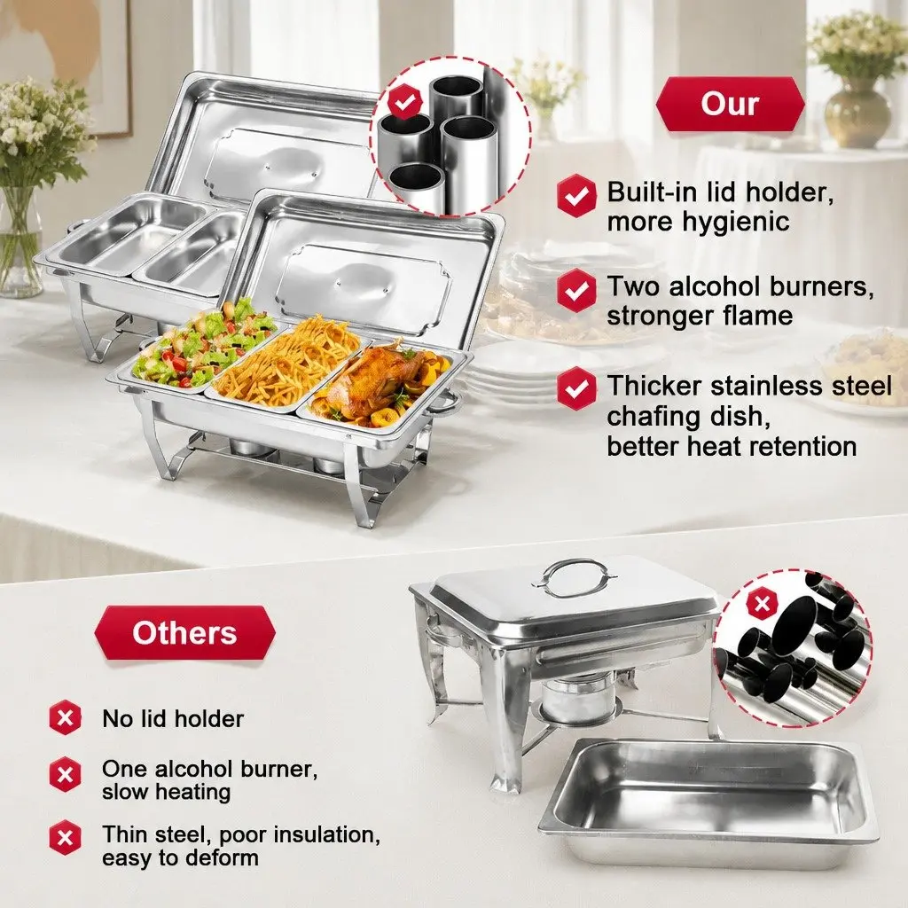 Chafing Dish Set Stainless Steel Bain Marie Buffet Warmer 3x3L Silver
