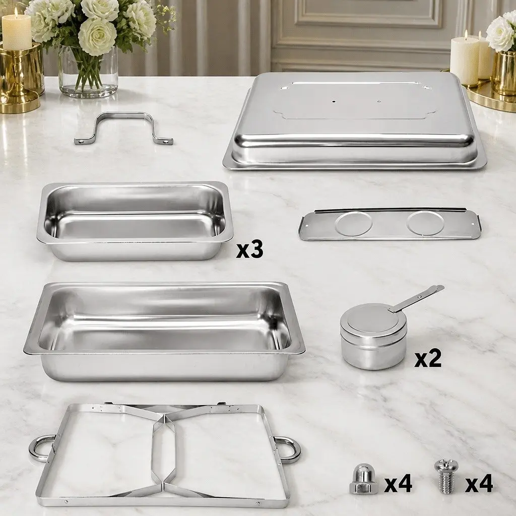 Chafing Dish Set Stainless Steel Bain Marie Buffet Warmer 3x3L Silver