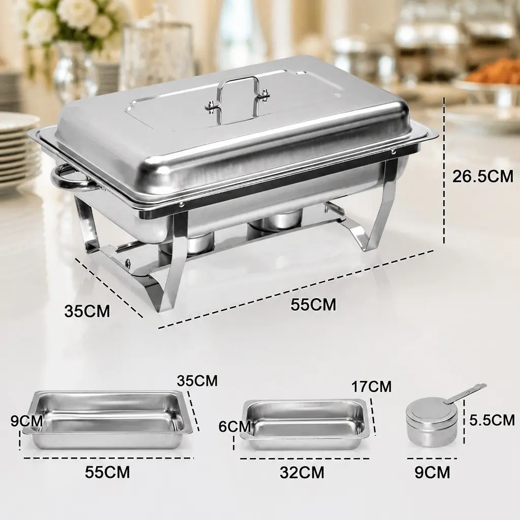 Chafing Dish Set Stainless Steel Bain Marie Buffet Warmer 3x3L Silver