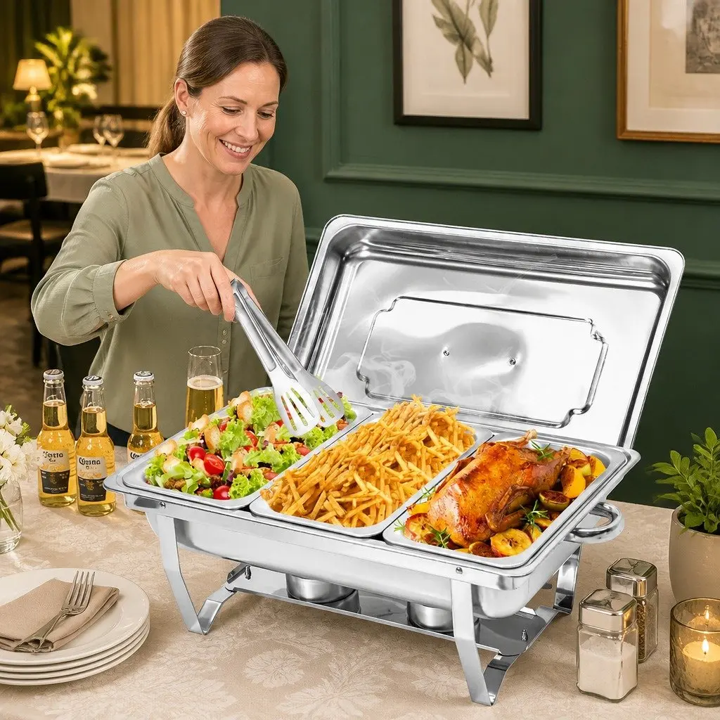 Chafing Dish Set Stainless Steel Bain Marie Buffet Warmer 3x3L Silver