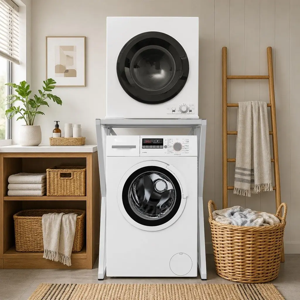 Dryer Stand Stacking Kit Space Saving 100kg White Steel for Front Loading Washing Machines
