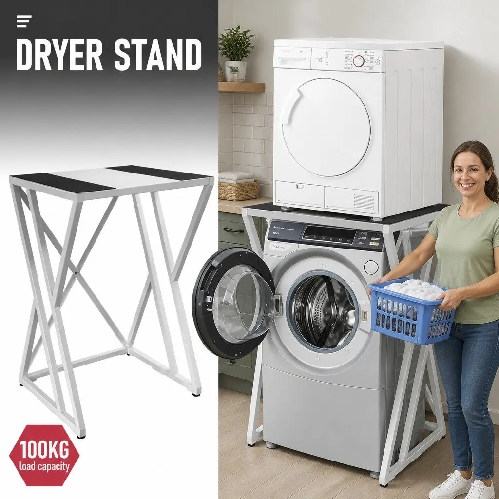Dryer Stand Stacking Kit Space Saving 100kg White Steel for Front Loading Washing Machines