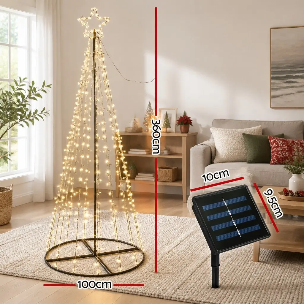 LED Christmas Tree Solar-powered 3.6M Warm White Lights Outdoor Indoor Decoration