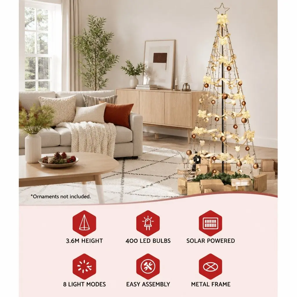 LED Christmas Tree Solar-powered 3.6M Warm White Lights Outdoor Indoor Decoration