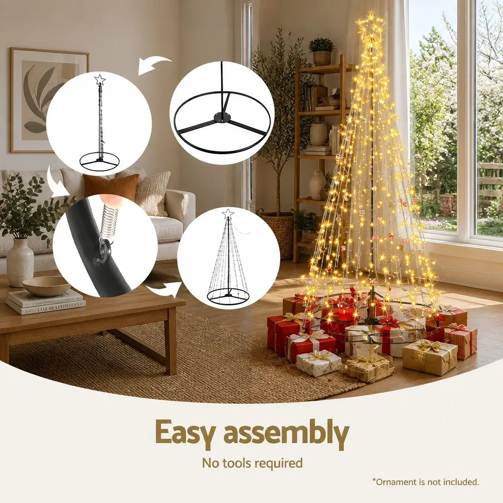 LED Christmas Tree Solar Powered 2.1M Warm White Lights Outdoor Decoration Black