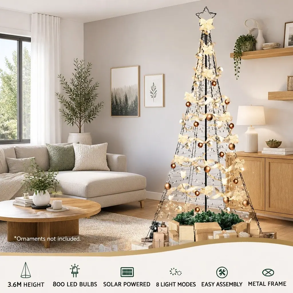 Pre-lit Christmas Tree Outdoor Decoration 3.6M Solar Powered 800 LED Warm White Lights