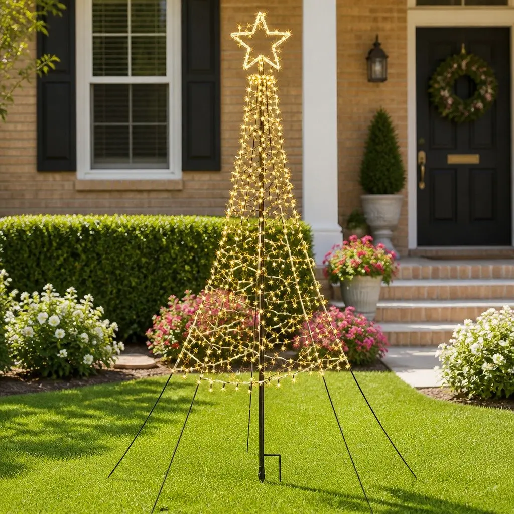 LED Christmas Tree Solar Powered 2.1m 320 Warm White Lights Outdoor Indoor Decoration