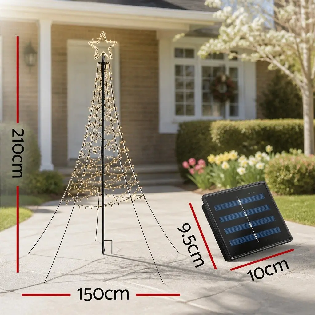 LED Christmas Tree Solar Powered 2.1m 320 Warm White Lights Outdoor Indoor Decoration