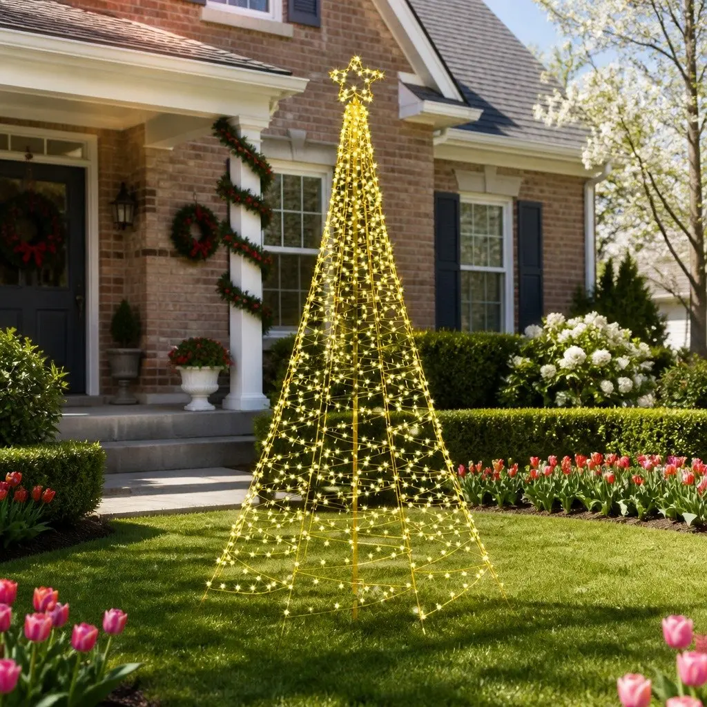 LED Christmas Tree Solar Powered 2.1m 320 Warm White Lights Outdoor Indoor Decoration