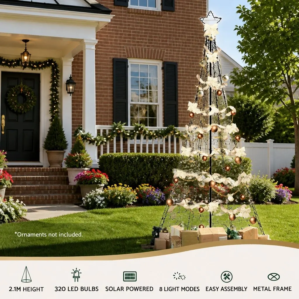 LED Christmas Tree Solar Powered 2.1m 320 Warm White Lights Outdoor Indoor Decoration