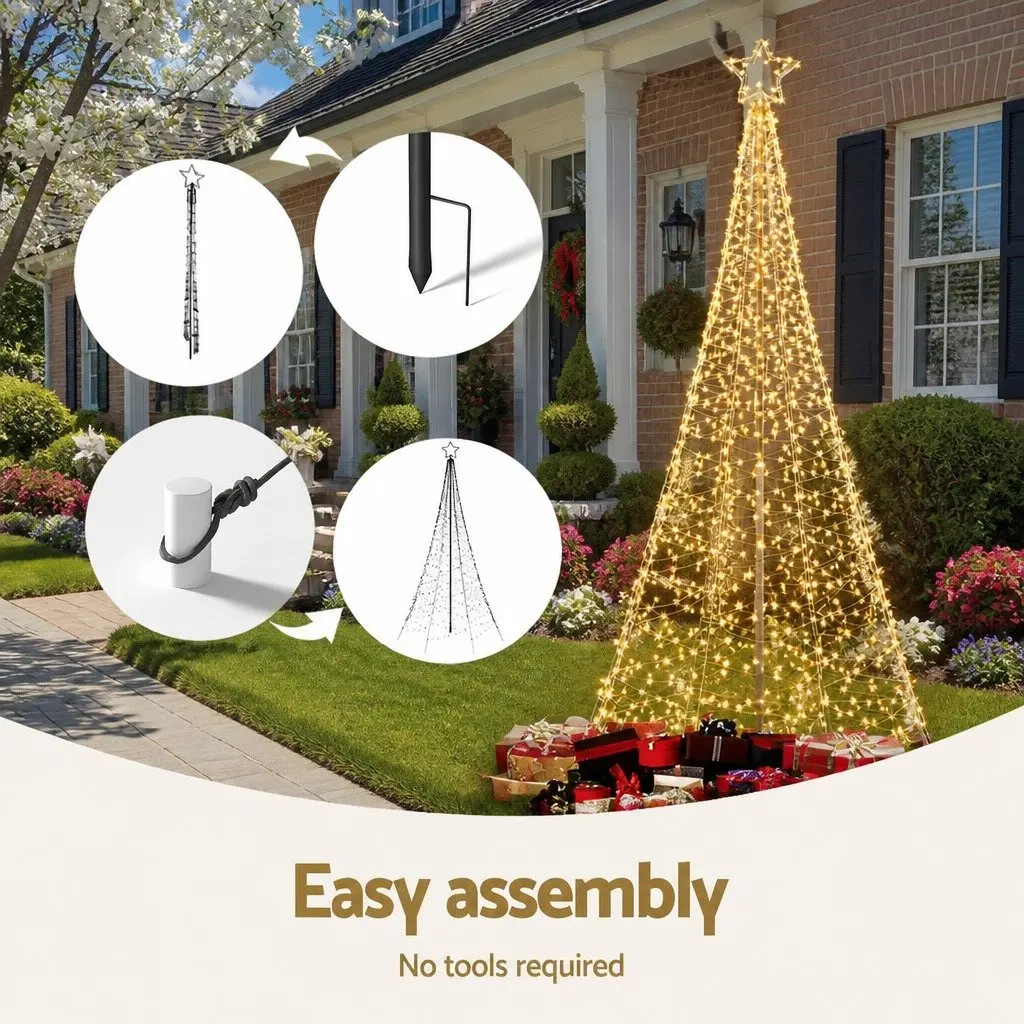 LED Christmas Tree Solar Powered 2.1m 320 Warm White Lights Outdoor Indoor Decoration