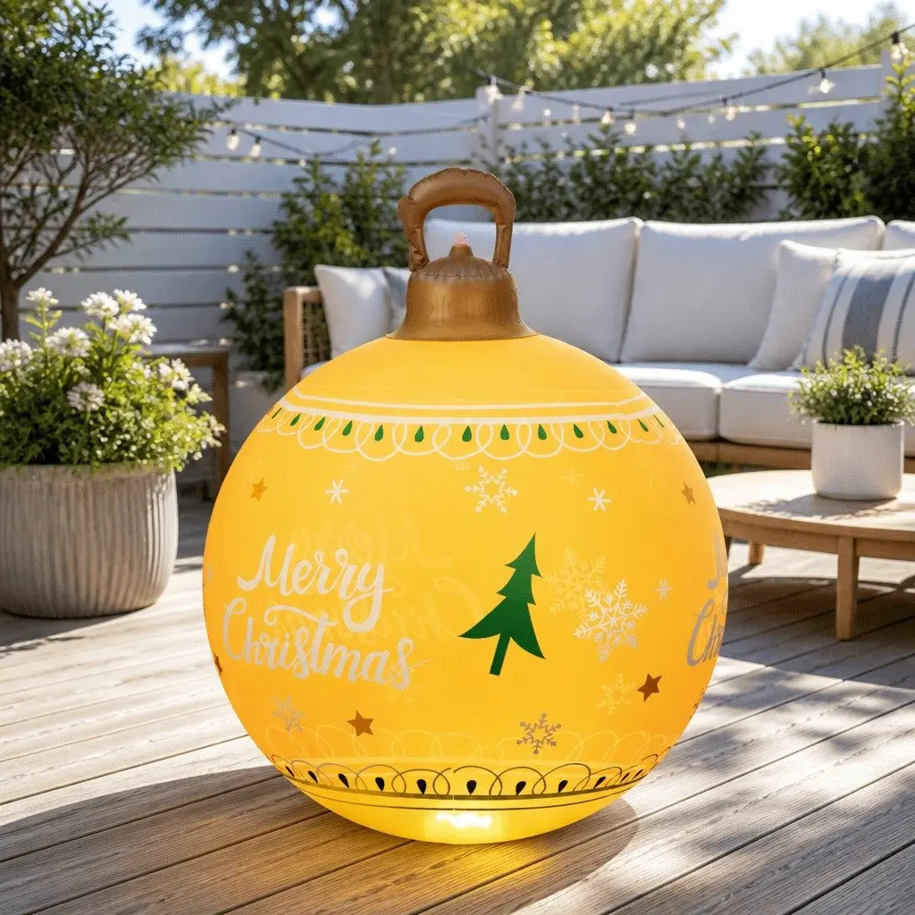 60cm Gold Christmas Inflatable Ball with LED Lights