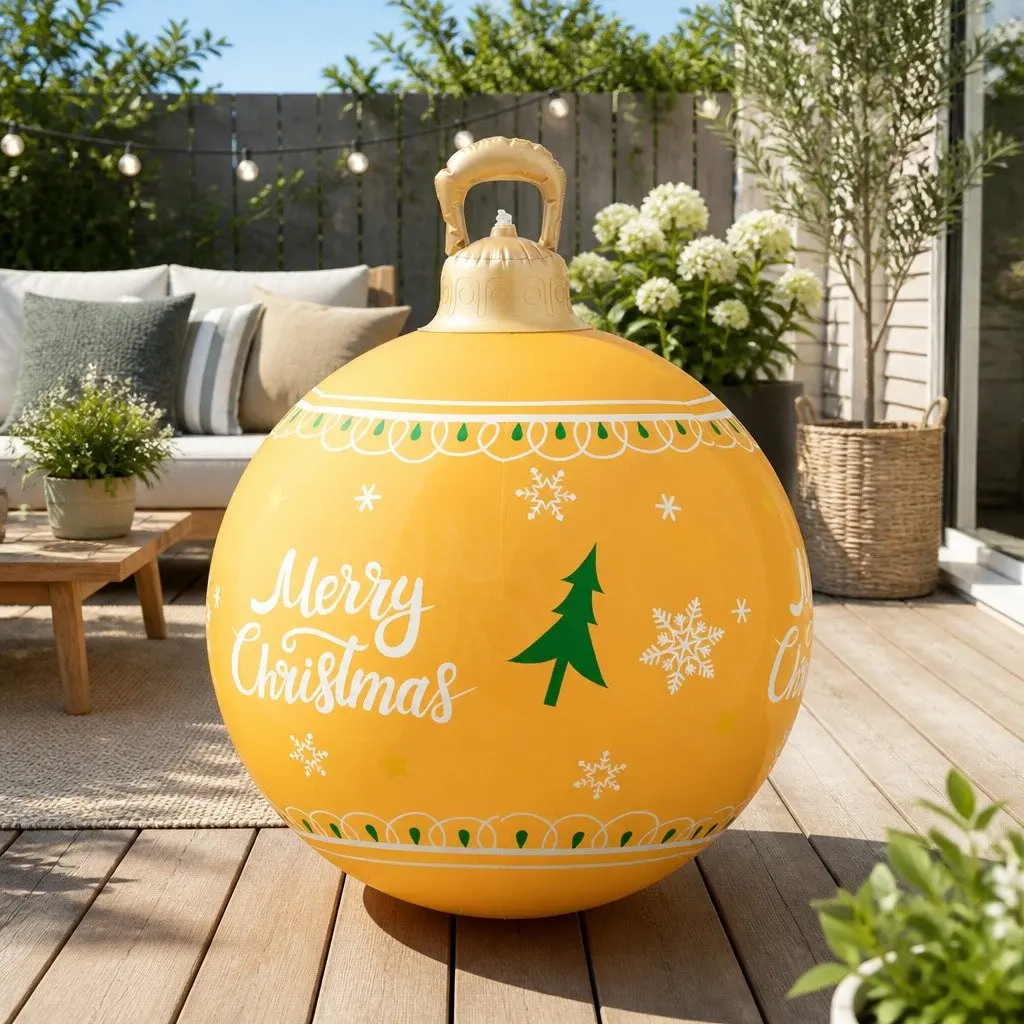 60cm Gold Christmas Inflatable Ball with LED Lights