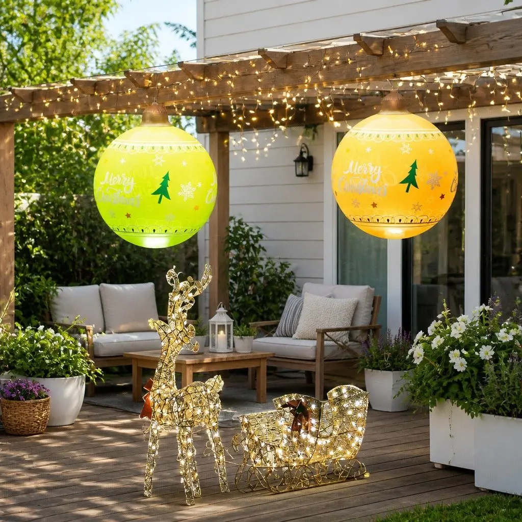 60cm Gold Christmas Inflatable Ball with LED Lights
