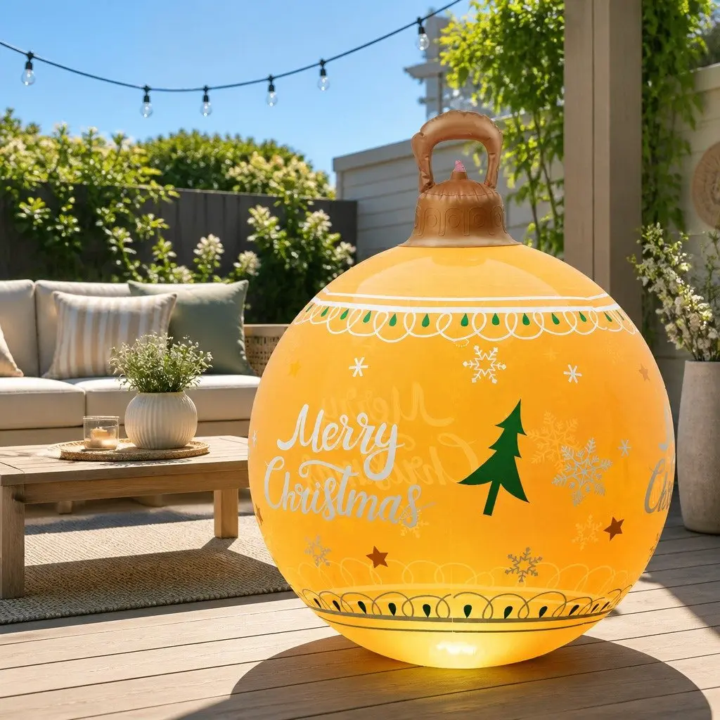 60cm Gold Christmas Inflatable Ball with LED Lights