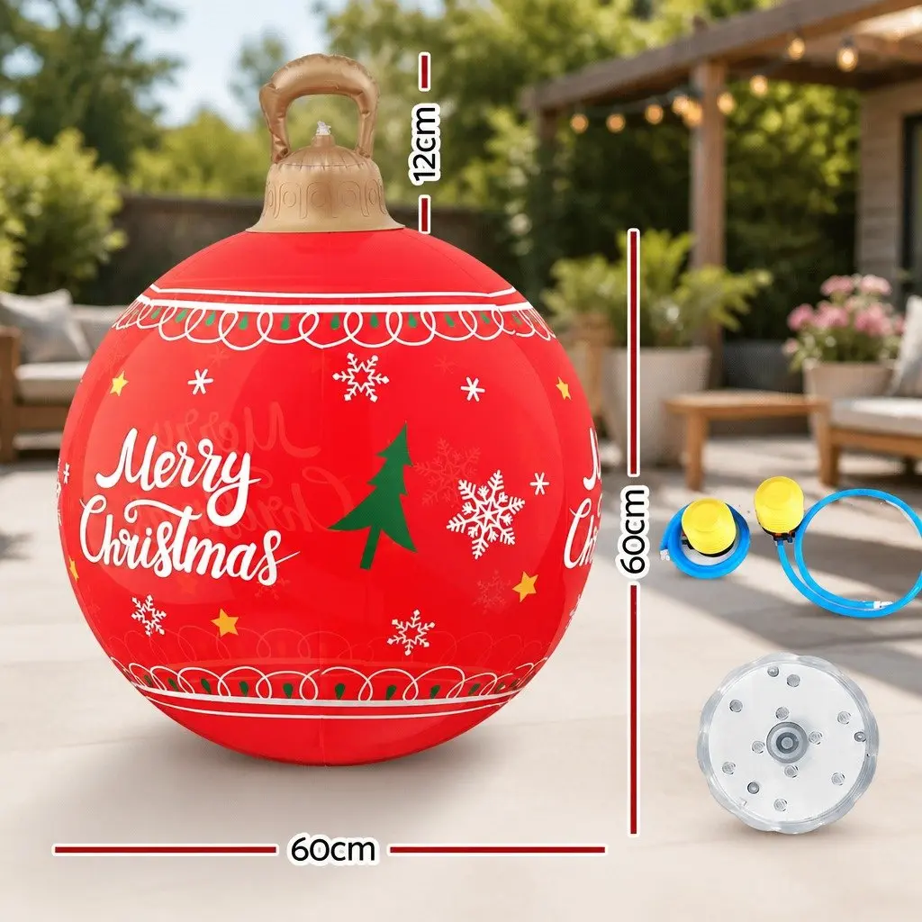 Christmas Inflatable Ball 60cm LED Illuminated Outdoor Decoration Red