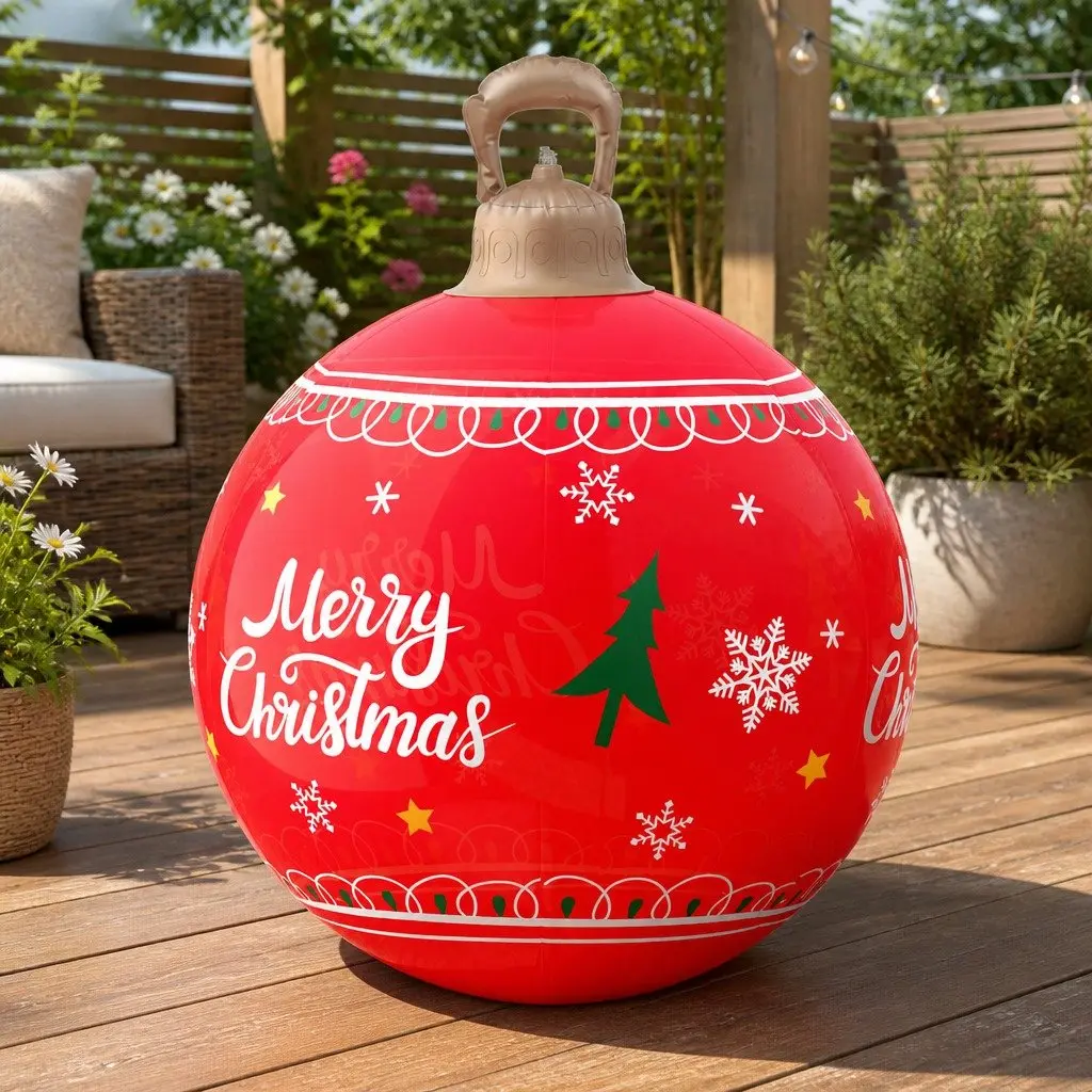 Christmas Inflatable Ball 60cm LED Illuminated Outdoor Decoration Red