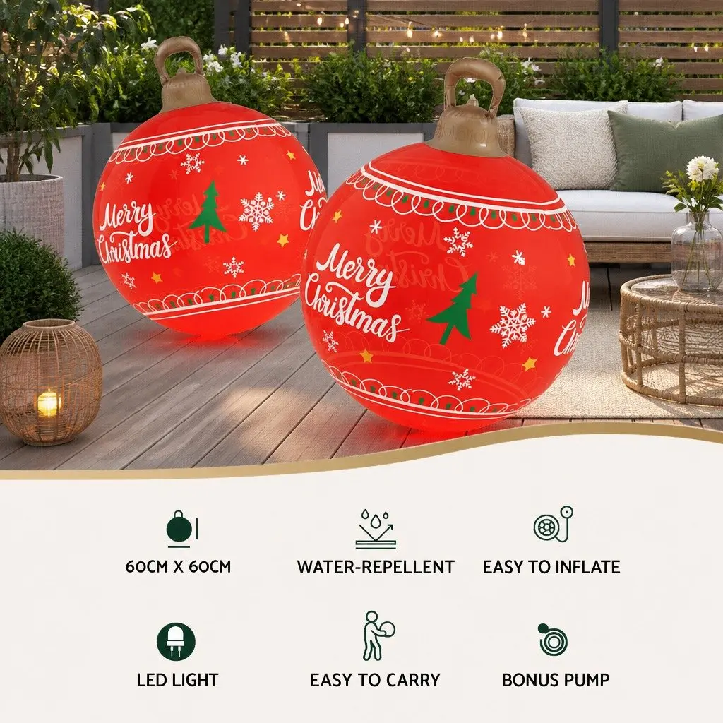 Christmas Inflatable Ball 60cm LED Illuminated Outdoor Decoration Red