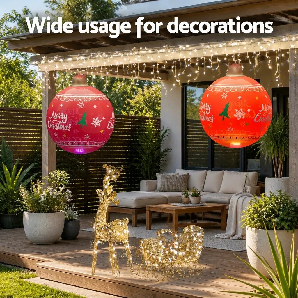 Christmas Inflatable Ball 60cm LED Illuminated Outdoor Decoration Red