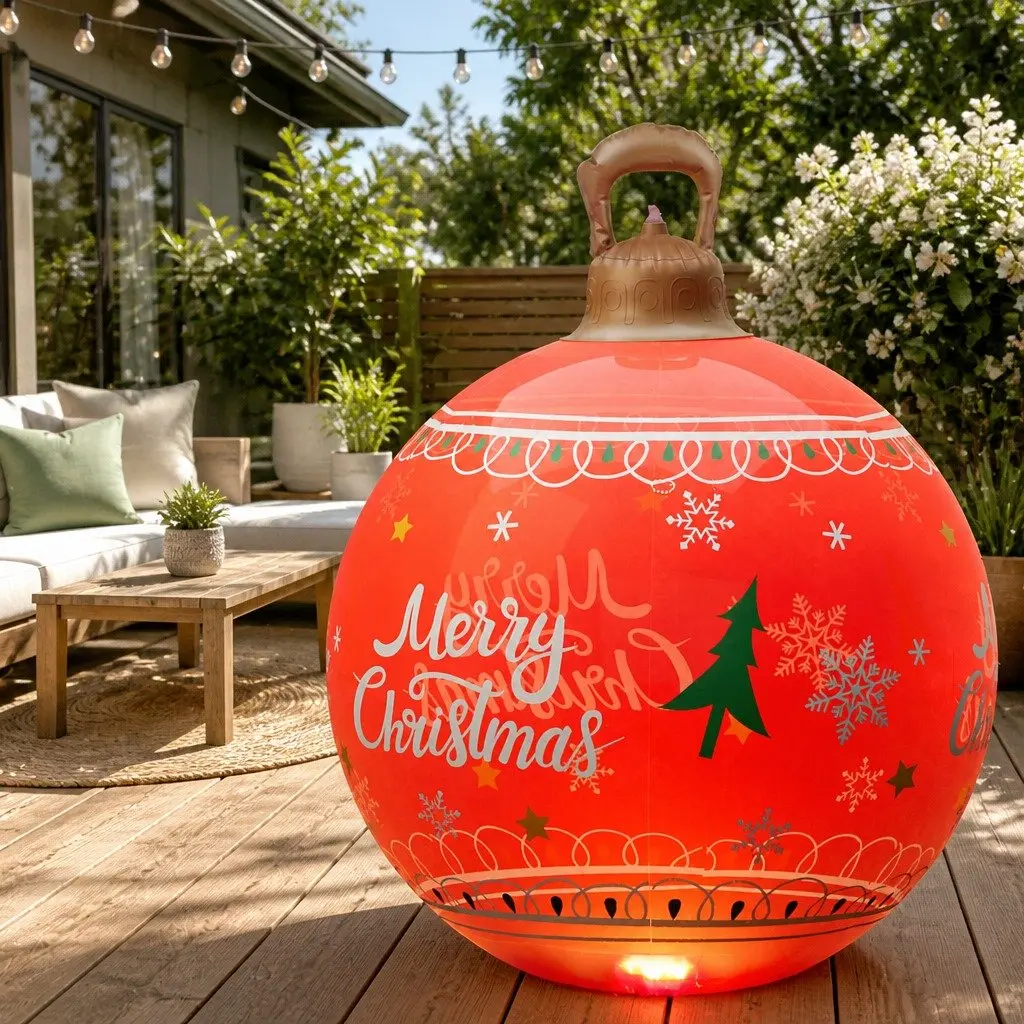 Christmas Inflatable Ball 60cm LED Illuminated Outdoor Decoration Red