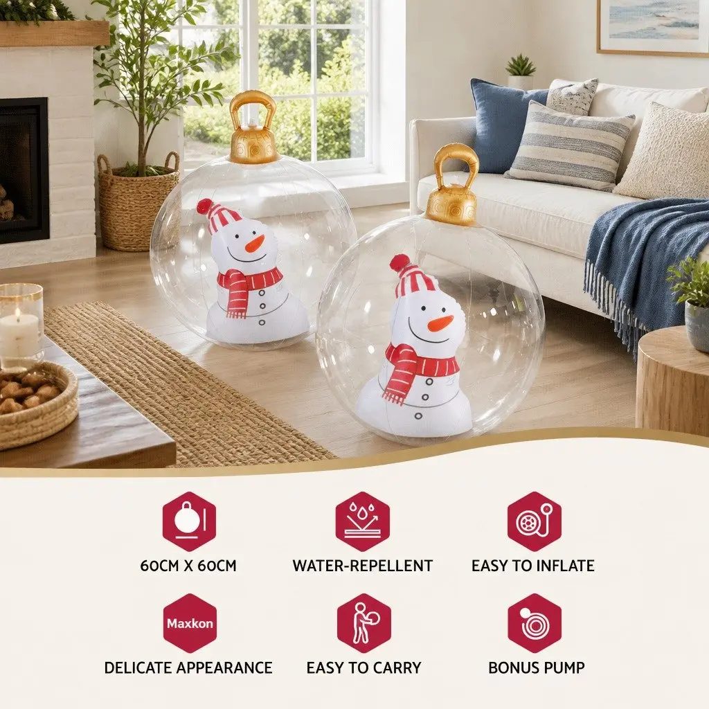Inflatable Ball Christmas Decoration 60cm Transparent Snowman Outdoor Festive