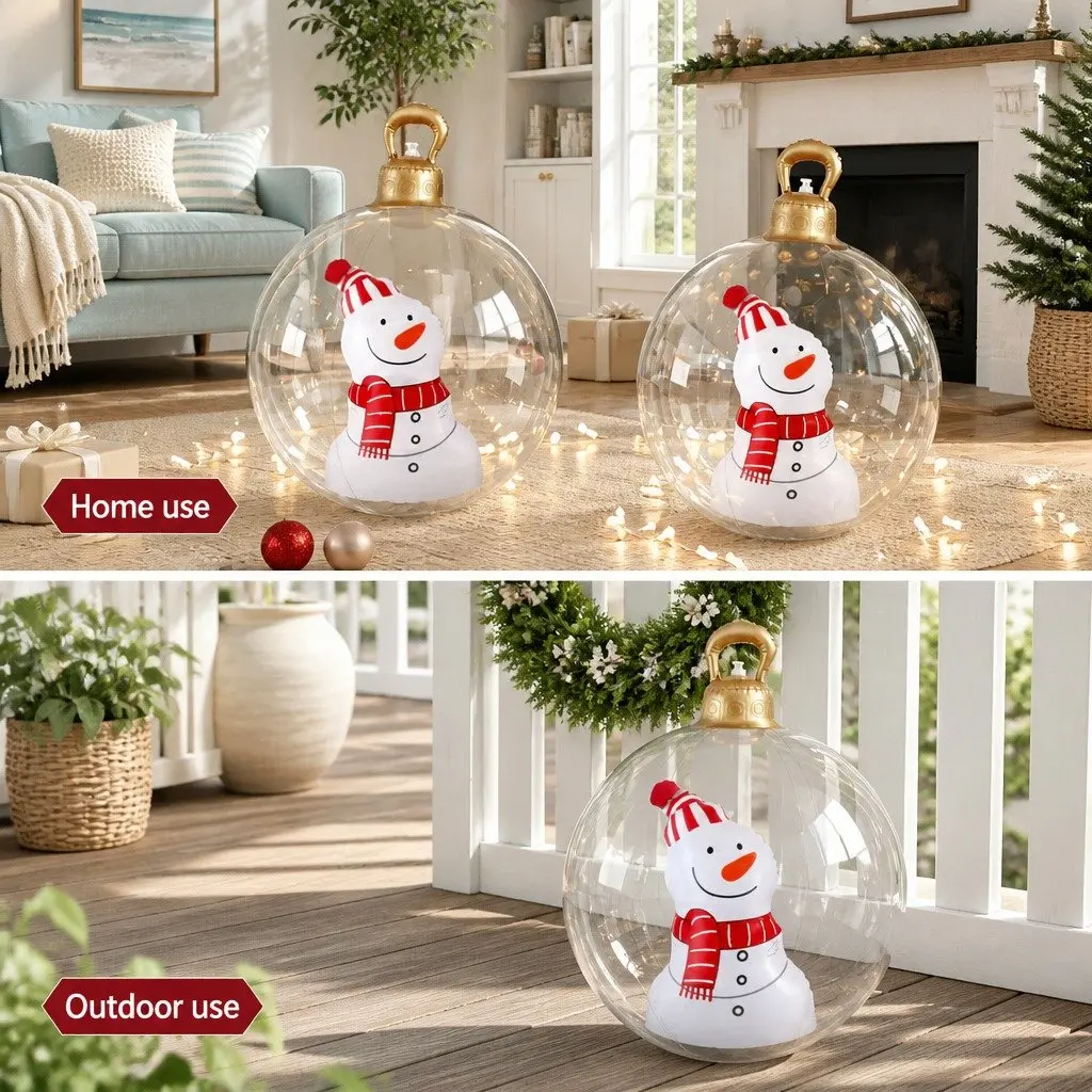 Inflatable Ball Christmas Decoration 60cm Transparent Snowman Outdoor Festive