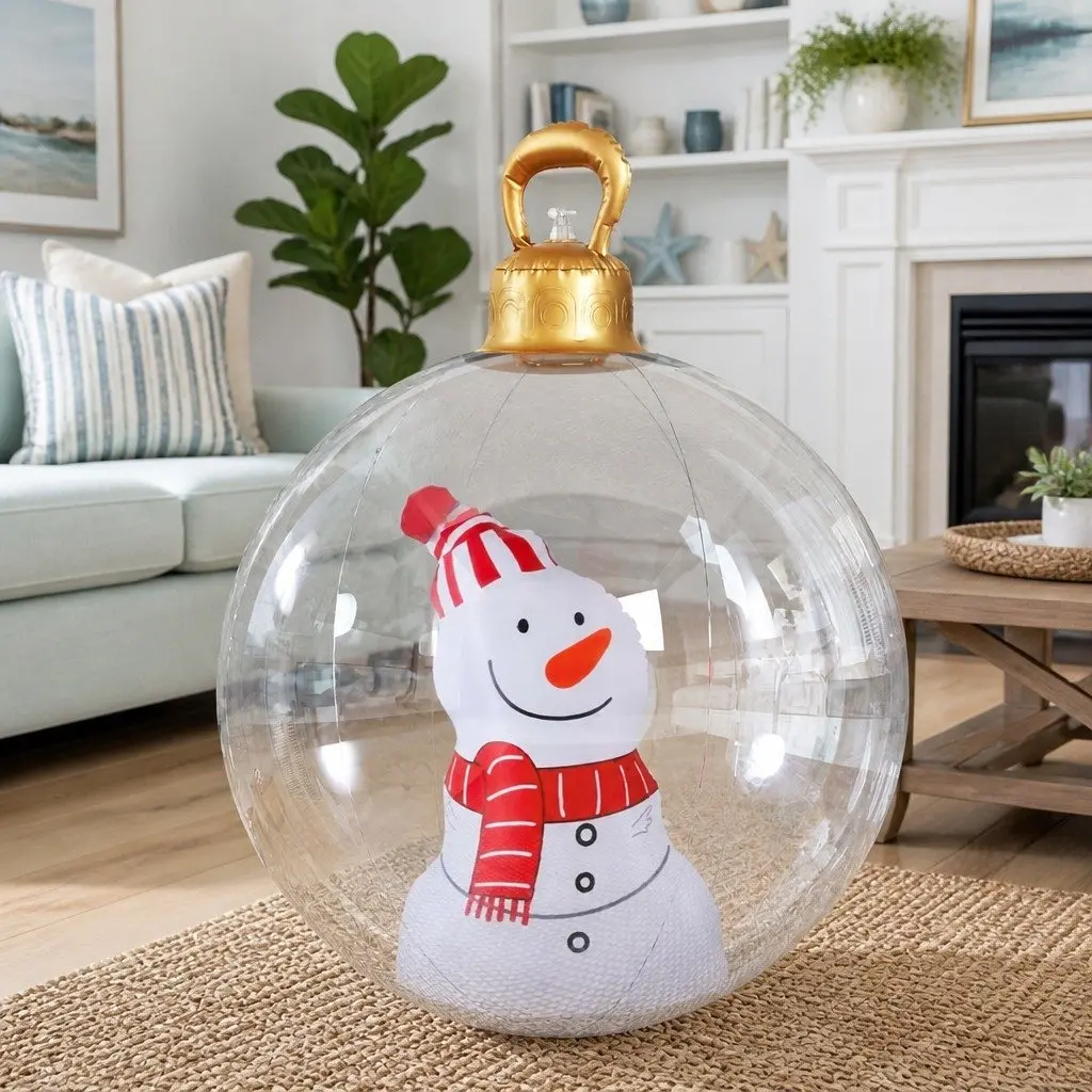 Inflatable Ball Christmas Decoration 60cm Transparent Snowman Outdoor Festive