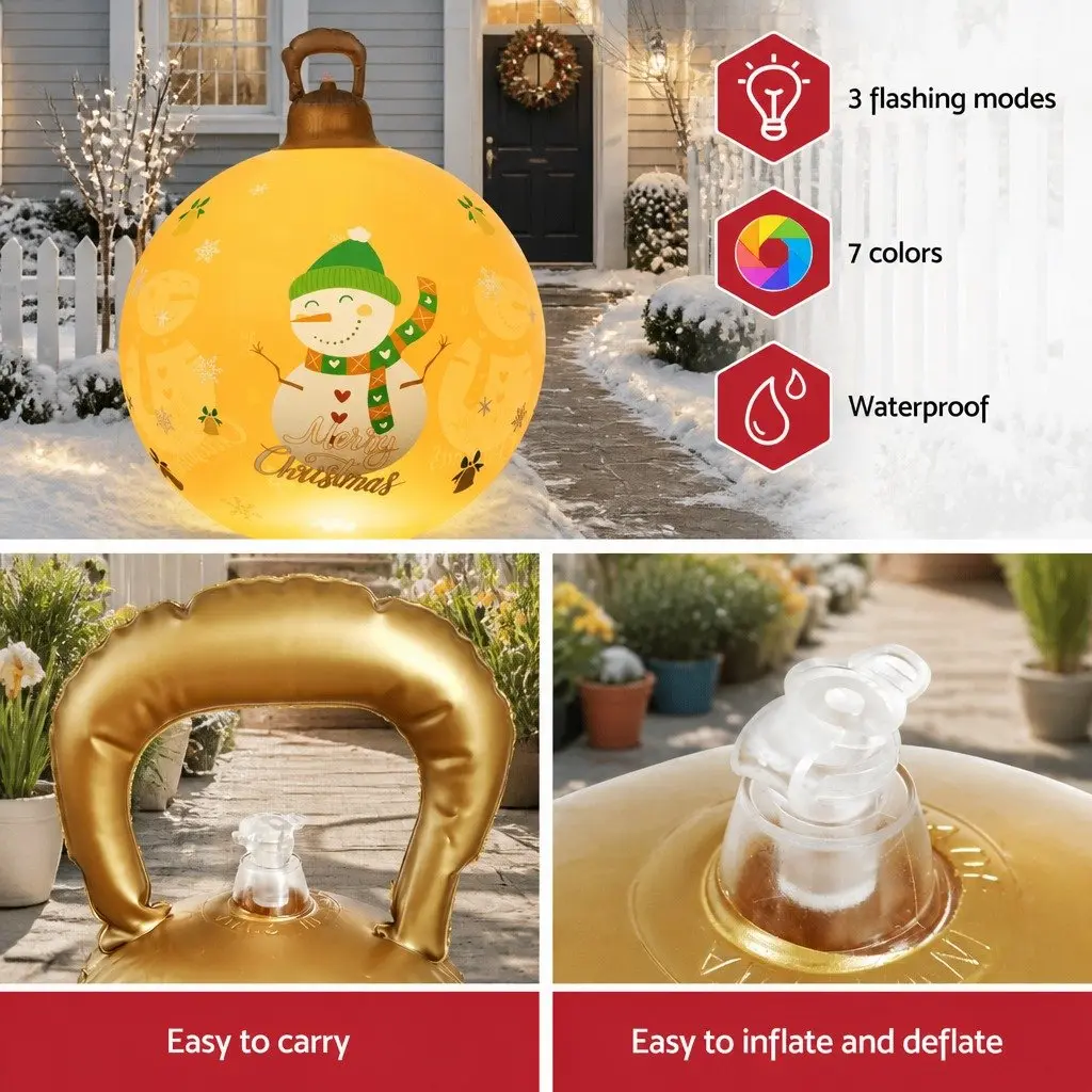 Inflatable Christmas Ball 60cm LED Illuminated Outdoor Decoration Gold