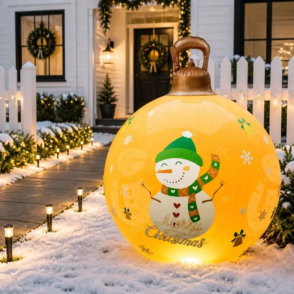 Inflatable Christmas Ball 60cm LED Illuminated Outdoor Decoration Gold