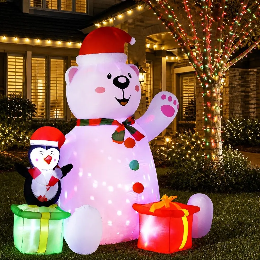 Christmas Inflatable Bear 1.8M LED Outdoor Indoor Decoration Multicolour Lights
