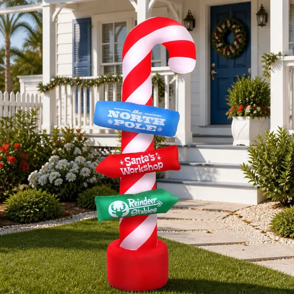 Christmas Inflatable Candy Pole 2.4M LED Illuminated Outdoor Indoor Festive